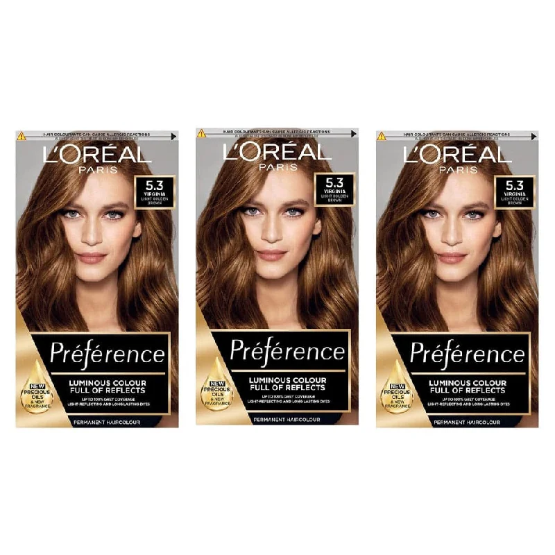 3x L'Oreal Preference Hair Color 5.3 Virginia Golden Brown