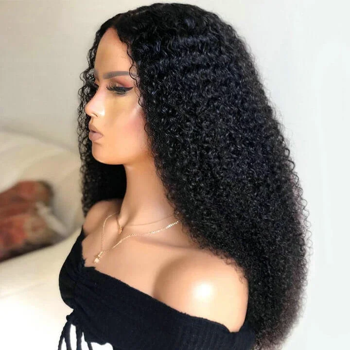 real person hair ring hand-engraved-Human Hair Kinky Curly Wig 180%/150% Density 4*4 Lace Closure Wig Natural Black Color-Amanda Hair