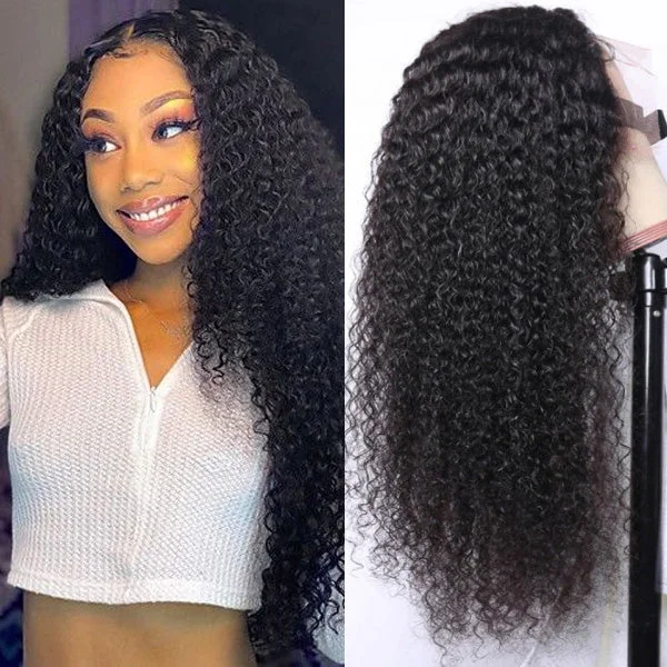 real person hair ring lightweight gift-Glueless Long Kinky Curly Hair 13*4 HD Lace Front Human Virgin Hair Wig 150% /180%/250% Density-Amanda Hair