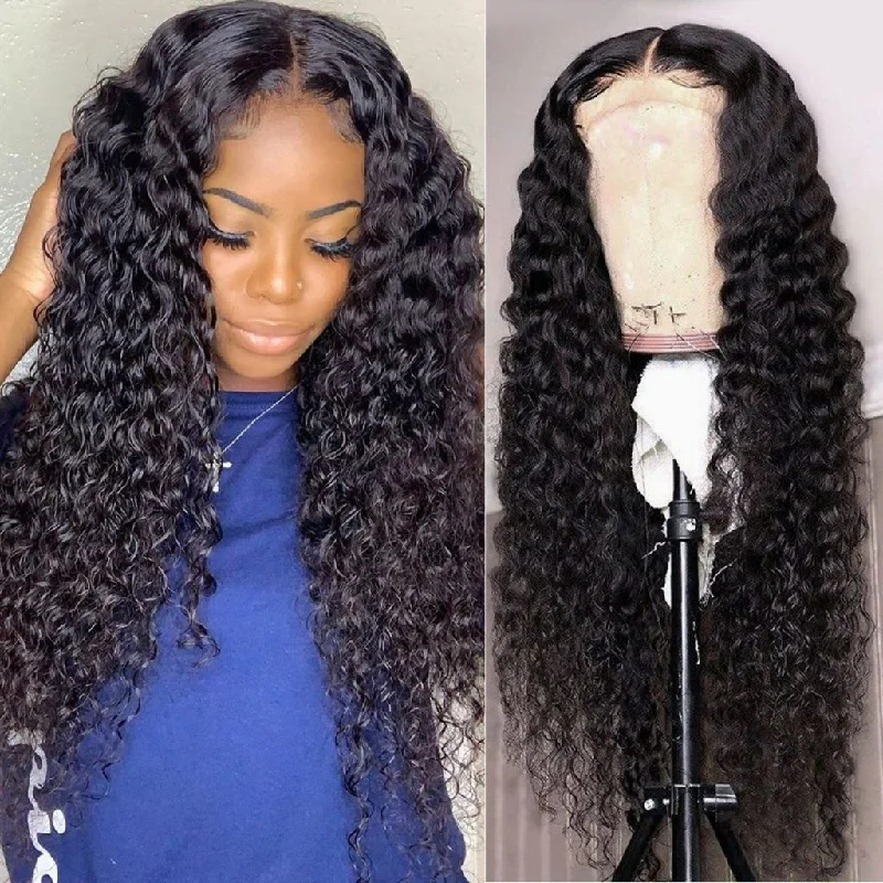 real person hair ring victorian style-Deep Wave Brazilian Human Hair Lace Front Wig With Baby Hair 150% Density Pre Plucked Transparent Lace Wigs -Amanda Hair