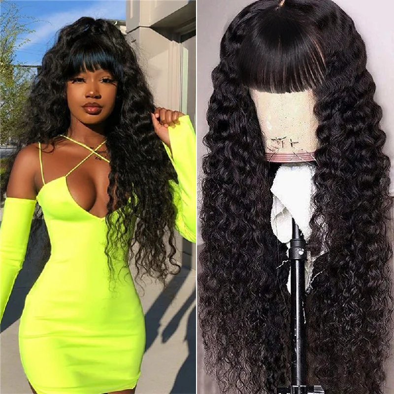 real person hair ring bone carving-Long Curly Human Hair Wigs With Bangs-Amanda Hair