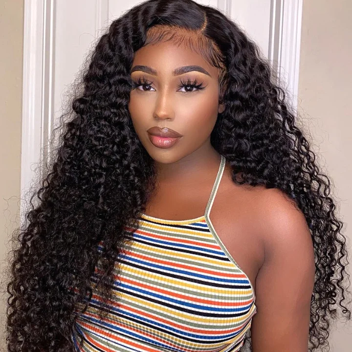 real person hair ring weather-ready-Amandahair Undetectable  13x4/4x4 Deep Wave HD Clear Lace Front/Closure Wigs Black Human HairPre Plucked Hairline