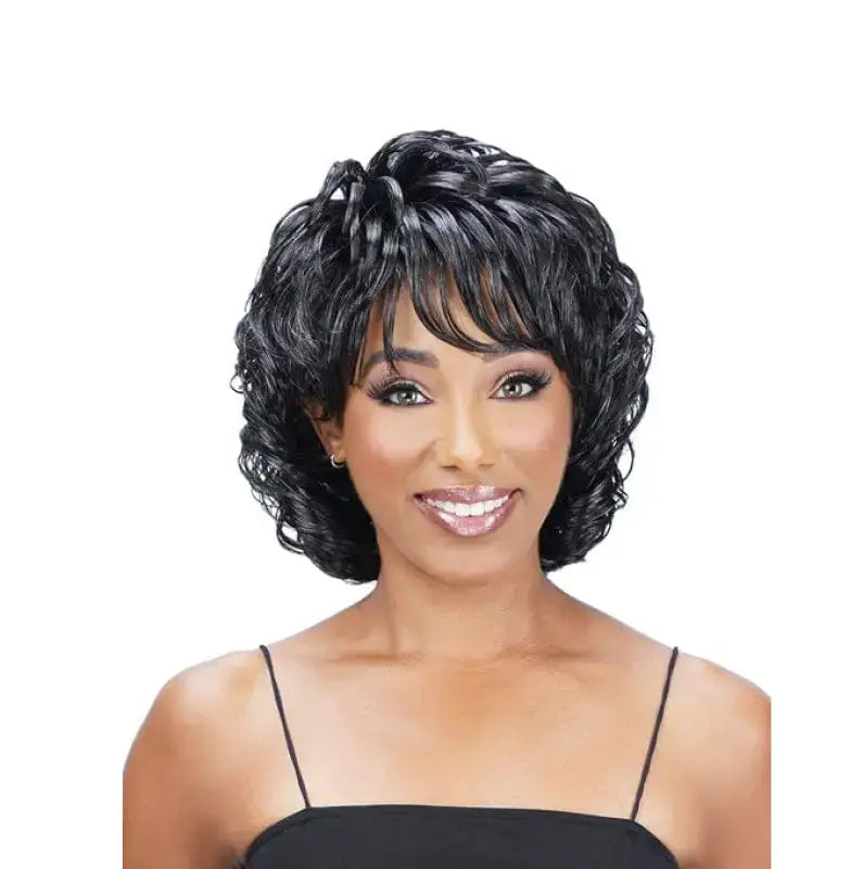 Synthetic wigs with twirl texture-Athena 201 | Curly Bob Cut Cap Wig – Natural-Looking Synthetic Wig