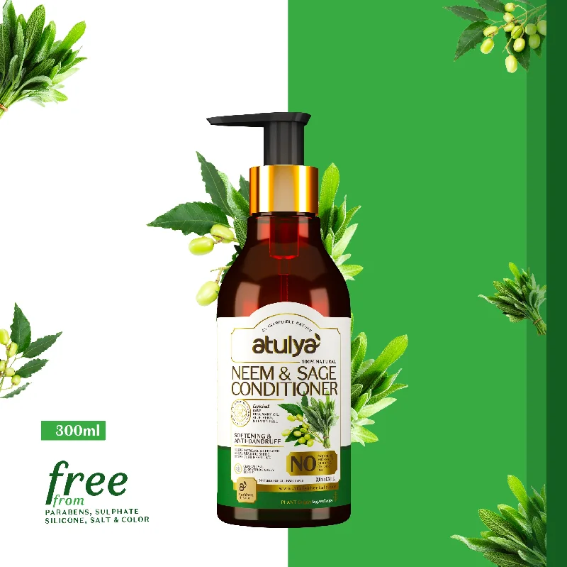 Hair care routine for greasy kinky hair-atulya Neem & Sage Conditioner - Silicones, Parabens, Mineral Oil Free (100% Natural) (Buy 5 Products & Get Rs.500 Off)