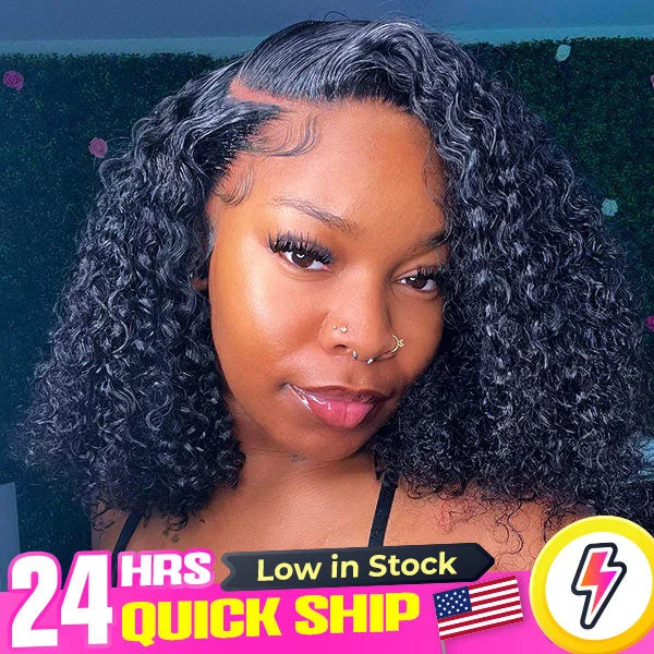 real person hair ring forged metal-US Warehouse Quick Ship | Short Bob Wigs Kinky Curly Human Hair 13x4 Lace Front Wigs Pre Plucked with Baby Hair