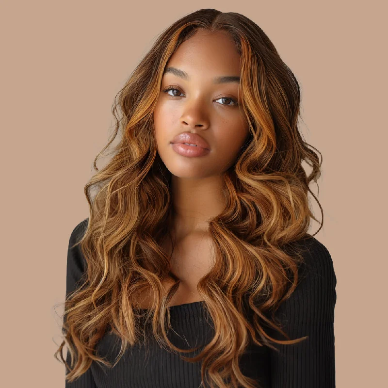 real person hair ring anytime ring-Body Wave Highlighted Piano Wig HD Lace Closure 4*4 100% Human Hair