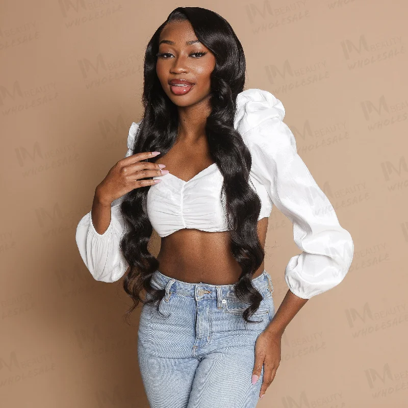 real person hair ring destination mark-Body Wave Natural Black Transparent Lace Front Economic Wig 100% Human Hair