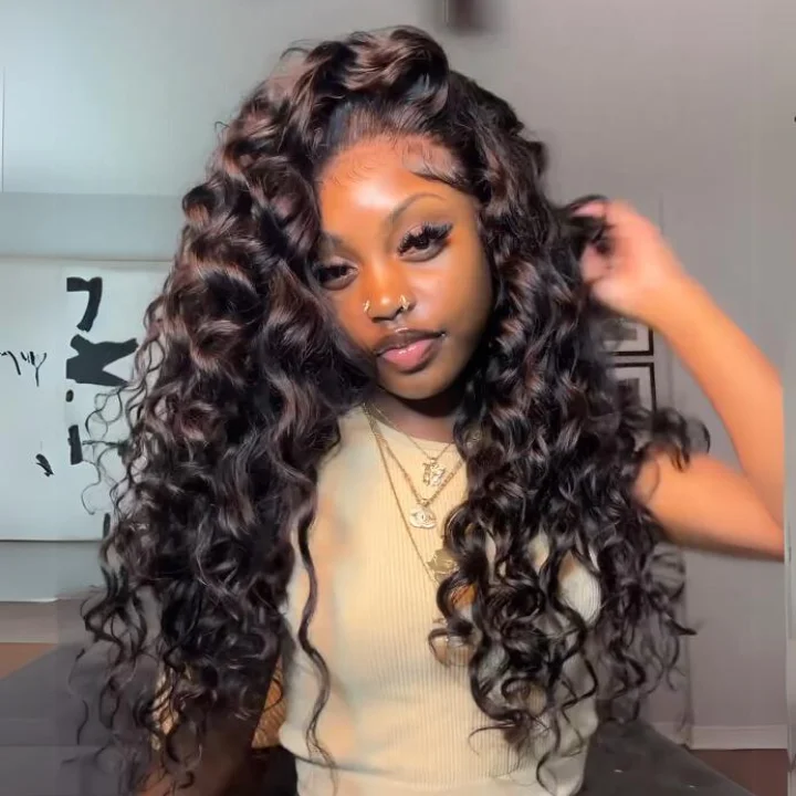 real person hair ring small batch gift-Bouncy Water Wave Glueless Lace Wig Pre Cut Lace with Natural Hairline Mini Knots  Human Hair Clear Transparent Lace Front/Closure Wig Natural Black  - Amanda Hair