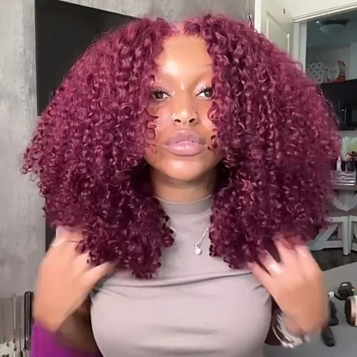 real person hair ring worldwide design-Burgundy Lace Front Wig 99J Curly Human Hair Wigs Colored HD Transparent 13X4 Lace Frontal Wig Preplucked Red Hair Wig No Code Needed -Amanda Hair