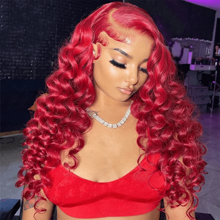 real person hair ring special date-Burgundy Lace Front Wig 99J Red Wand Curly Human Hair Wigs Colored HD Transparent Preplucked Red Wine Hair Wig-Amanda Hair