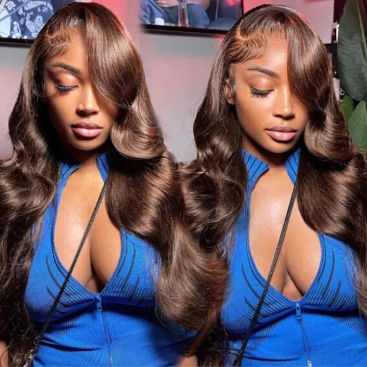 real person hair ring april craft-Chestnut Brown Body Wave Human Hair Wigs 13x4 Lace Front Colored Wig For Black Women-Amanda Hair