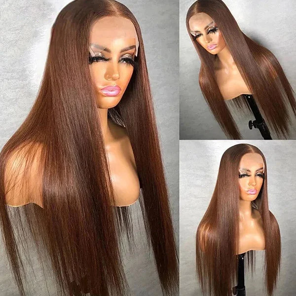 real person hair ring halloween bat-Chestnut Brown Straight Human Hair Wigs 13x4 Lace Front Colored Wig For Black Women-Amanda Hair