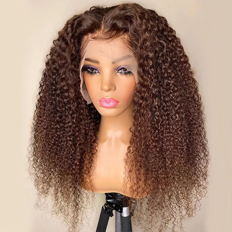 real person hair ring laser-cut-Chestnut Spanish Curly HD Transparent Lace Front Wigs Deep Hairline 100% Human Hair -Amanda Hair