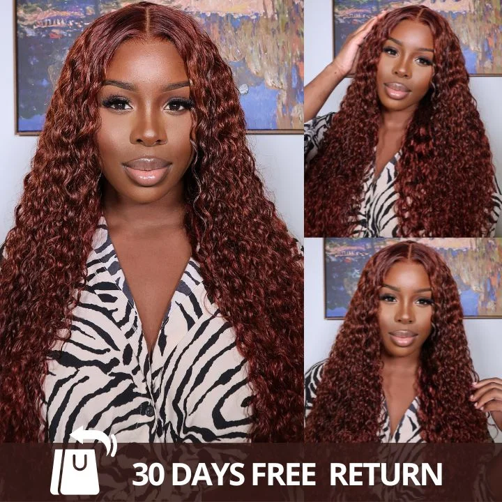 real person hair ring pirate style-Copper Brown Spanish Curly Tranparent Lace Wigs Deep Hairline 100% Human Hair Auburn / Reddish Brown Lace Front Wigs-Amanda Hair