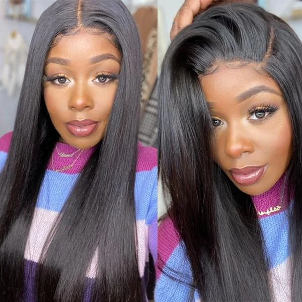 real person hair ring artisan-cast-Bone Straight Hair 4*4 Closure Wig Human Hair Lace Wigs Pre Plucked Natural Hairline-Amanda Hair