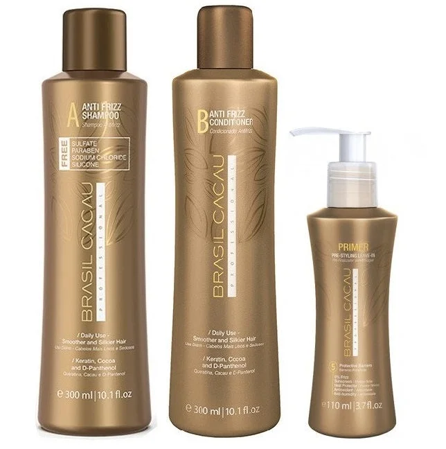 Brasil Cacau Sulphate Free Shampoo, Conditioner (300ml) & Primer Set