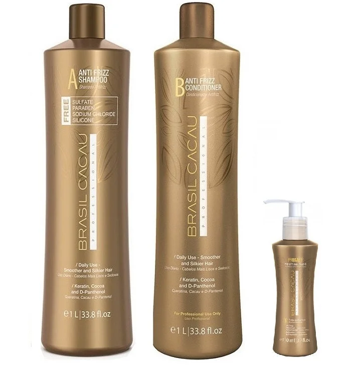 Brasil Cacau Sulphate Free Shampoo, Conditioner (1L) & Primer Set