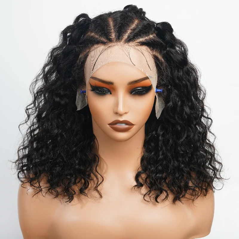 real person hair ring august craft-Braided Water Wave Hair 13x6  Transparent HD Lace Front Wig Glueless Long Wigs Real Human Hair Wigs For Women-Amanda Hair