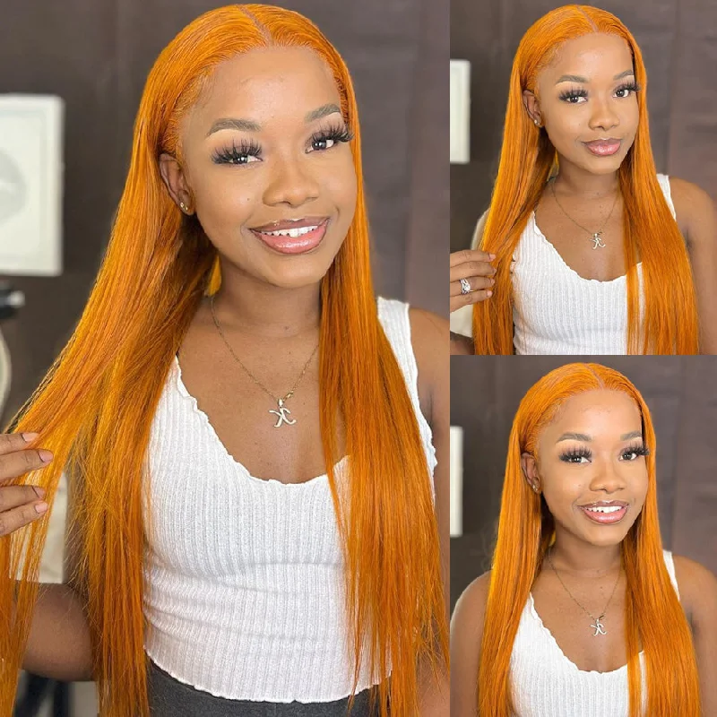 real person hair ring sporty craft-Orange Ginger Long Straight Hair 13x4 Lace Front Wig Virgin Human Hair Wig 4x4 Glueless Wigs For Black Women-Amanda Hair