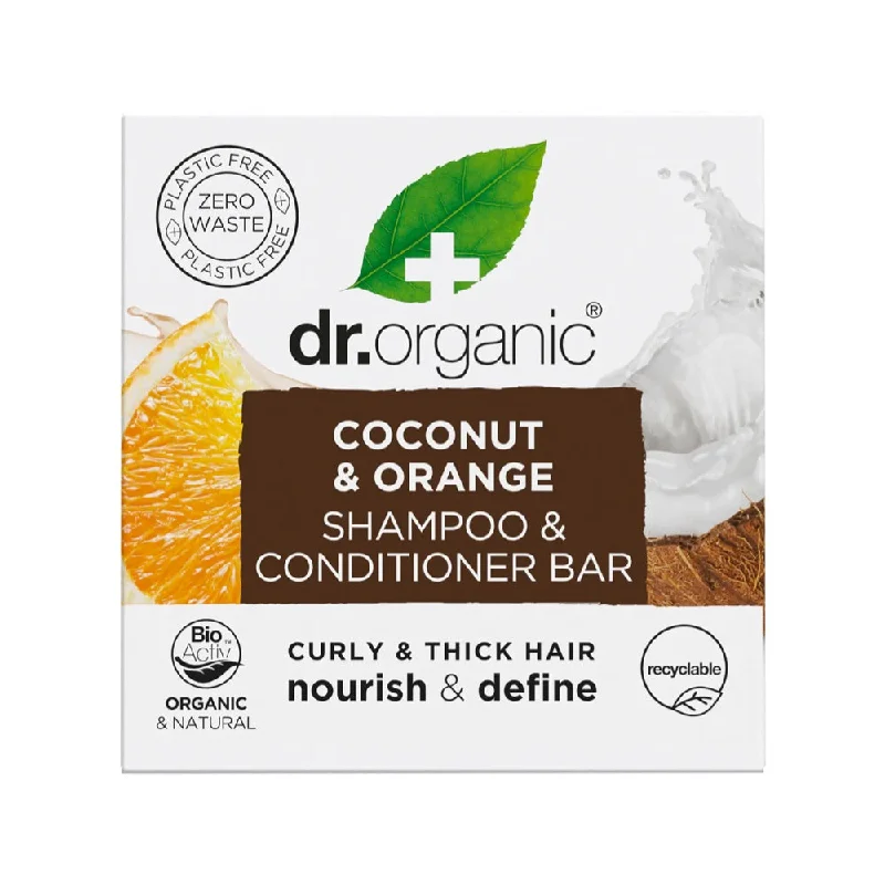 DR ORGANIC Shampoo & Conditioner Bar Coconut & Orange Curly&Thick Hair 75g