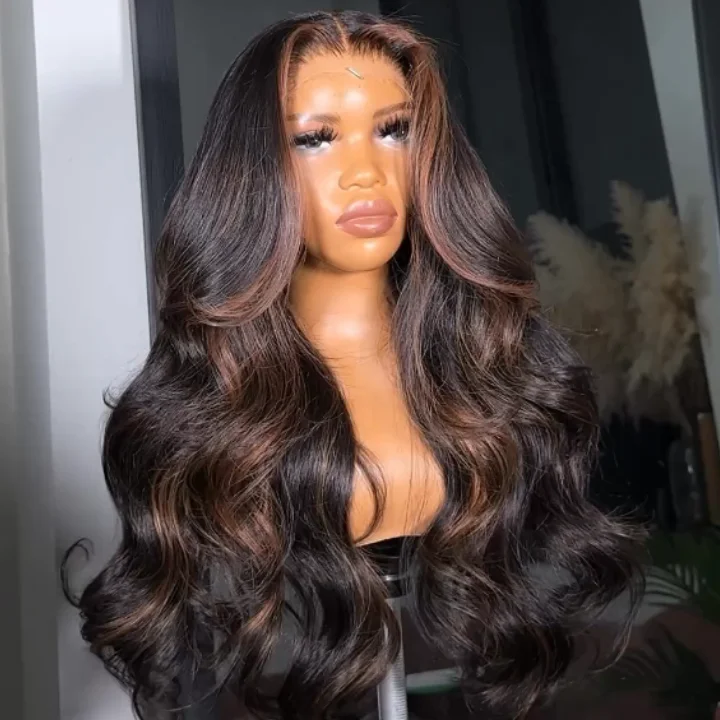 real person hair ring shark tooth-Extra 60% OFF | Amanda Hair Body Wave Highlight Brown 13*4 Lace Front Wigs Human Hair Undetectable Transparent Lace Wigs Flash Sale