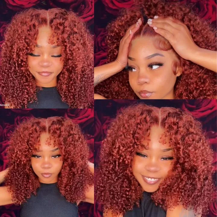 real person hair ring infinity design-FLASH SALE $99 Auburn Brown Glueless Lace Frontal  Kinky Curly Wig Human Hair-Amanda Hair