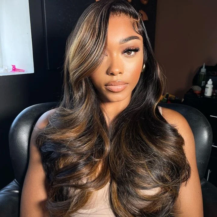 real person hair ring cactus theme-FLASH SALE $99 Blayage Highlight 1B/30 Color Body Wave Human Hair 13x4 Lace Front Wigs