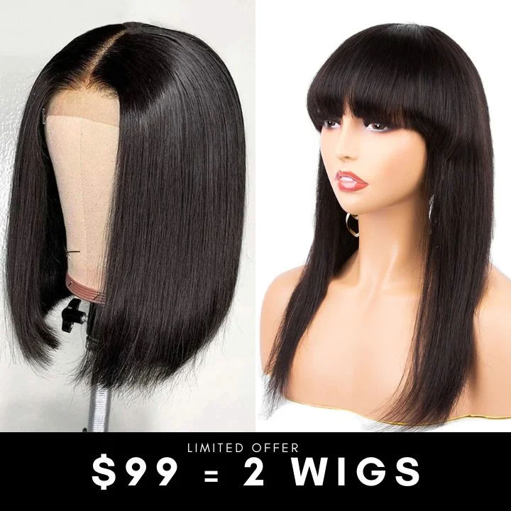 real person hair ring beach vibe-FLASH SALE $99 :  Get  Human Hair 12” 4*4 Lace Closure Wig and 16“ Machine Human Hair Wig with Bangs  - Amanda Hair