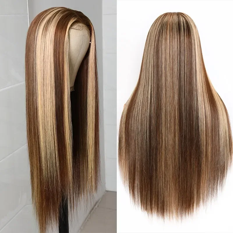 real person hair ring octopus style-FLASH SALE $99 : P4/27 Color Honey Blonde Wig Straight Highlighted Human Hair 4*4 Lace Closure Wigs-Amanda Hair