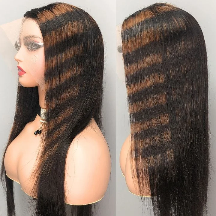 real person hair ring nebula glow-FLASH SALE $99 Tiger Print Hottest Long Highlight Brown Zebra Stripe Straight Human Hair Glueless Lace Front Wigs Patches Color Wig- Amanda Hair