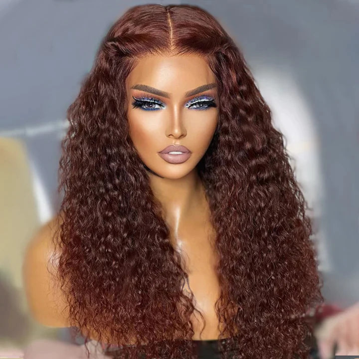 real person hair ring cancer craft-Flash Sale Extra 50% Off £¬Code£ºHALF50 ,Reddish Brown Curly Tranparent Lace Wigs Deep Hairline 100% Human Hair HD Clear Lace Front Wigs-Amanda Hair