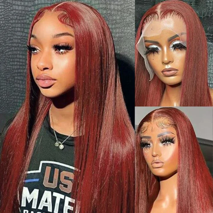 real person hair ring september band-Flash Sale Extra 50% Off £¬Code£ºHALF50 ,Reddish Brown Transparent Lace Front Straight Wigs Deep Hairline 100% Human Hair Auburn Color Fall Wigs