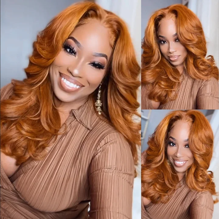 real person hair ring triple-band-Ginger Brown Loose Wave 13*4 Lace Wigs Lace Front Wigs Human Hair Undetectable Transparent Lace Color Wigs