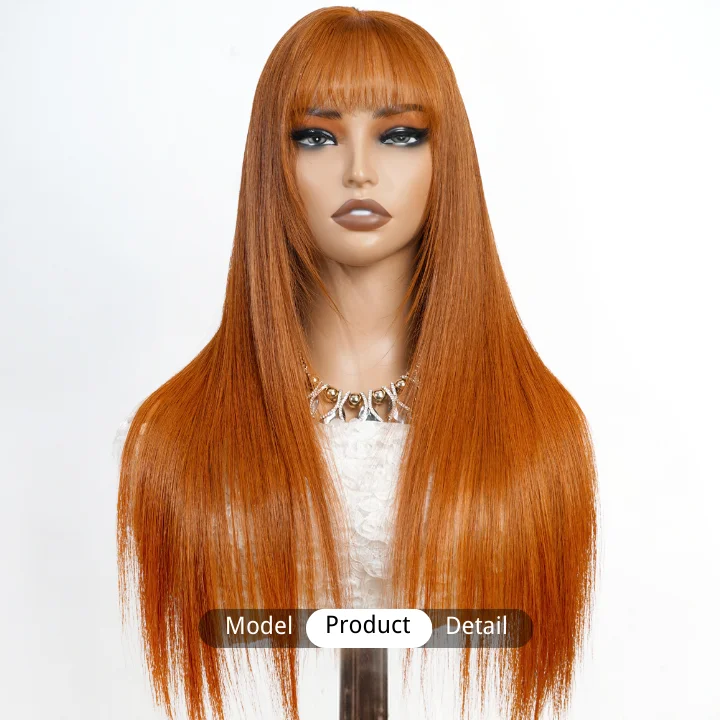 real person hair ring multi-use design-Ginger Human Hair Transparent Glueless Lace Front Straight Colored Wigs with Bangs-Amanda Hair