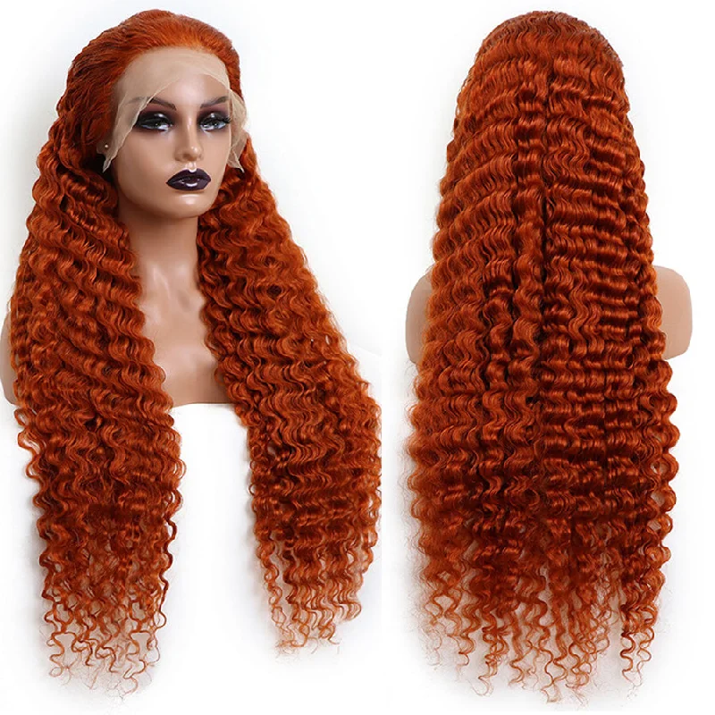 real person hair ring pride rainbow-Ginger Orange Color Deep Wave Human Hair Lace Front Wig Pre-Plucked Cinnamon Hot Color Wigs-Amanda Hair