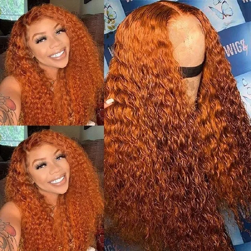 real person hair ring red garnet-Ginger Orange Color Human Hair Curly Lace Front Wigs Pre-Plucked Cinnamon Hot Color Wigs-Amanda Hair