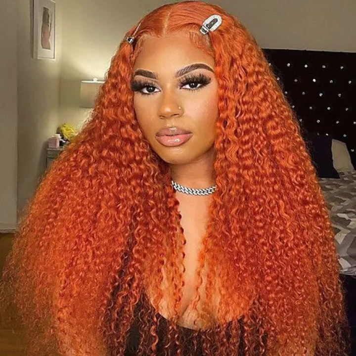 real person hair ring ancestral band-Ginger Orange Curly Lace Front Wigs Human Hair Pre-Plucked Cinnamon Hot Color Wigs-Amanda Hair