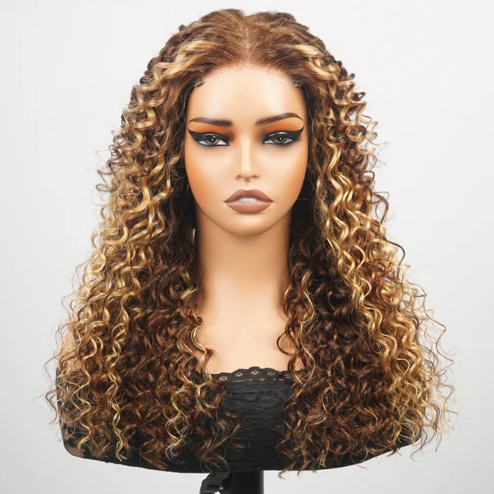 real person hair ring flexible gift-Glueless Highlight Blonde Lace Front Water Wave Wig 100% Human Hair - Clear Transparent Lace Front/Closure Human Hair Wig- Amanda Hair