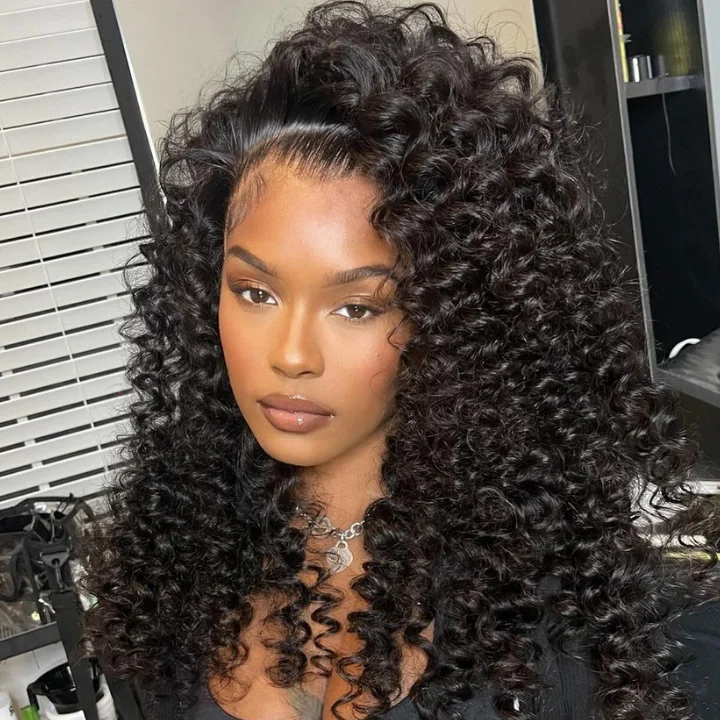 real person hair ring virgo ring-Glueless Lace Deep Wave Wig with Natural Hairline Mini Knots  Human Hair Clear Transparent Natural Black  - Amanda Hair