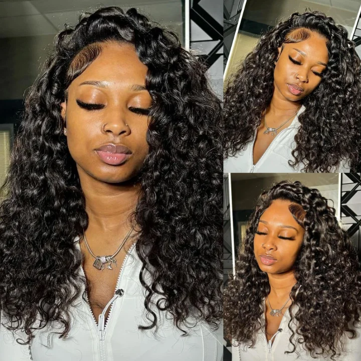 real person hair ring resin finish-Glueless Lace Looser Curl Wig with Natural Hairline Mini Knots  Human Hair Clear Transparent Water Wave Lace Front/Closure Wig Natural Black  - Amanda Hair