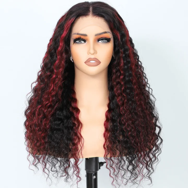 real person hair ring baroque touch-Highlight Burgundy Human Hair Water Wave 13x4/7x5 HD Lace Front Wig-Amanda Hair