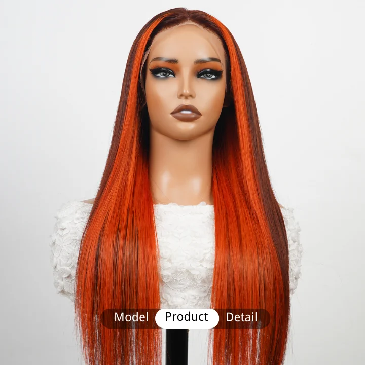 real person hair ring sporty craft-Highlight Ginger 350 Glueless Lace Front Straight Colored Wigs Human Hair Transparent -Amanda Hair