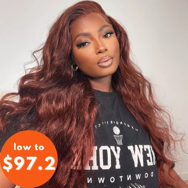 real person hair ring love symbol-Easy on Wig Human Hair Reddish Brown Loose Wave Glueless Lace Front Color Wigs-Amanda Hair