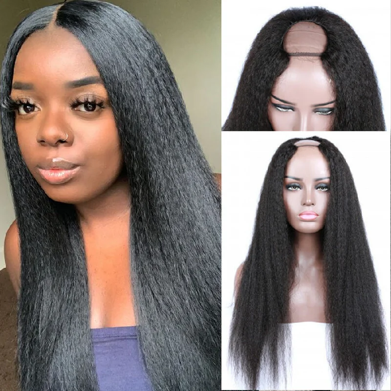 real person hair ring diwali design-Kinky Straight U Part Human Hair Wigs 150% Density U Shape Leave Out Glueless Wigs - Amanda Hair