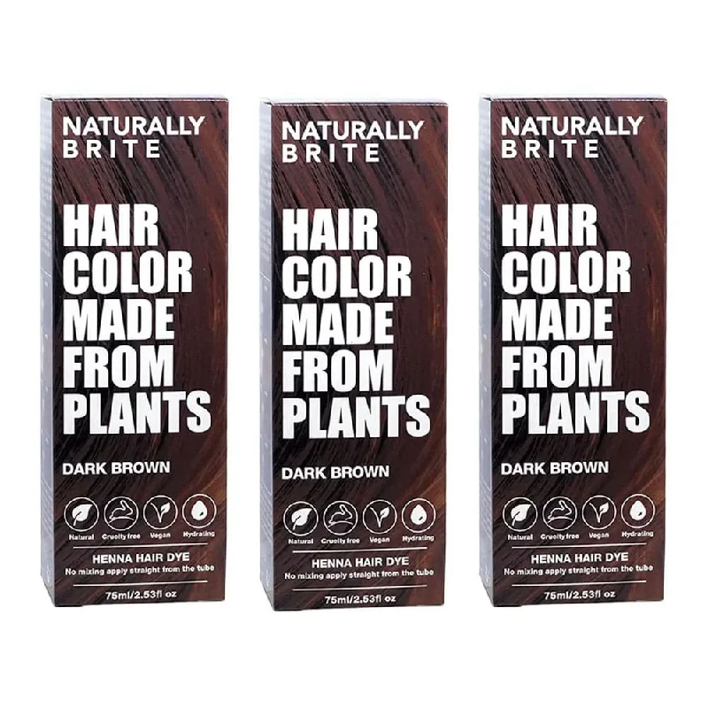 3x Naturally Brite Henna Hair Dye Dark Brown 75ml