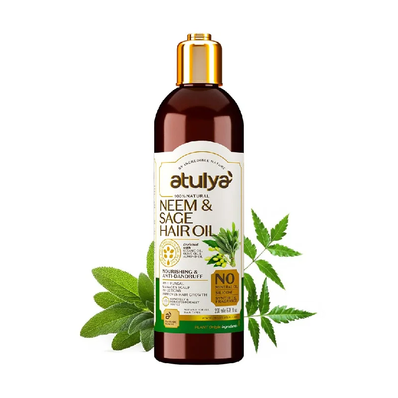 Hair care routine for seborrhea-atulya Neem & Sage Hair Oil - Silicones, Parabens, Mineral Oil Free (100% Natural)