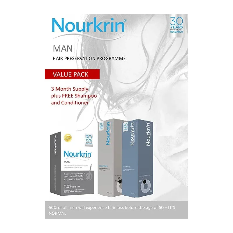 Nourkrin Men Hair Preservation Kit - 3 Month Supply with Shampoo & Conditioner