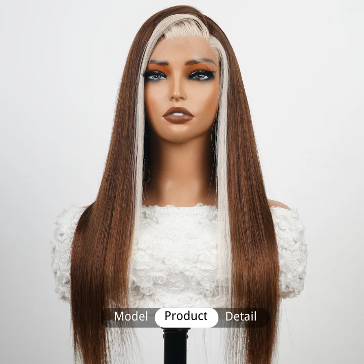 real person hair ring custom order ring-Ombre Brown Money Piece White Human Hair Transparent Glueless Lace Front Straight Colored Wigs-Amanda Hair