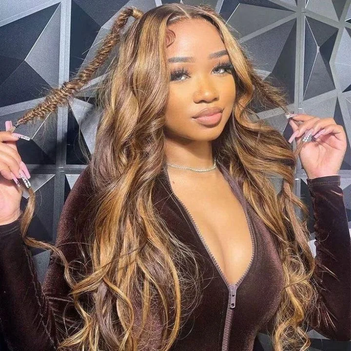 real person hair ring spring bloom-Promotion Series : Body Wave Lace Frontal Wigs Highlight Piano Color 13*4 HD Lace frontal Human Hair Wig-Amanda Hair