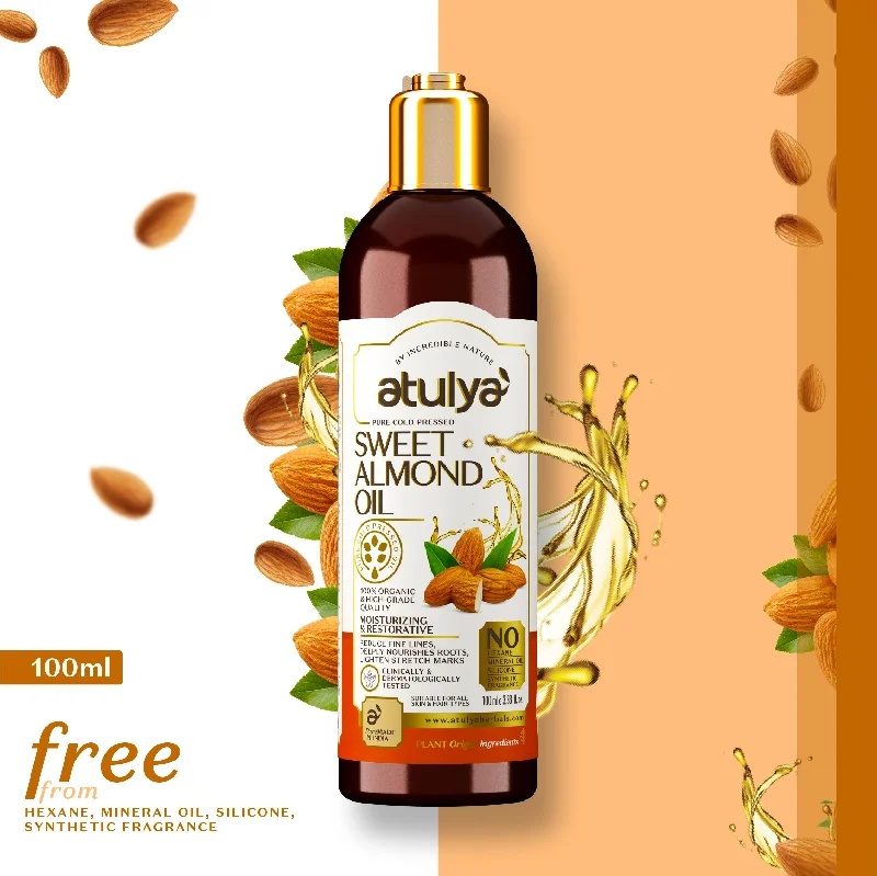 Best hair care for delicate ends-atulya Pure Cold Pressed Sweet Almond Oil 100ml